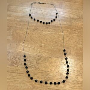 Vintage Sterling black beaded multi string choker necklace